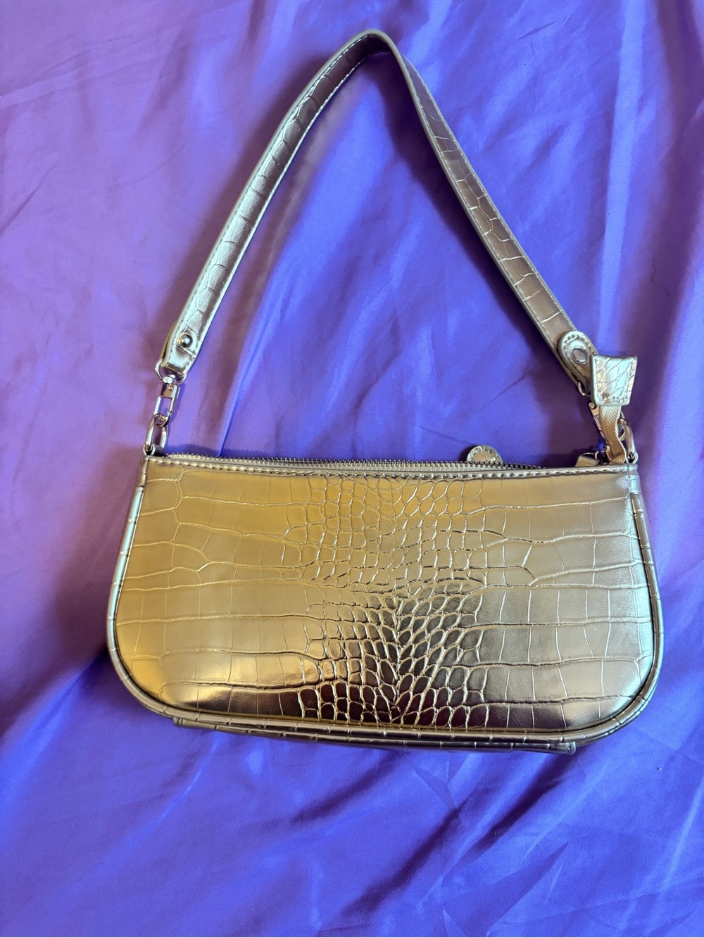 SHEIN Metallic Gold Croc-Effect Shoulder Bag